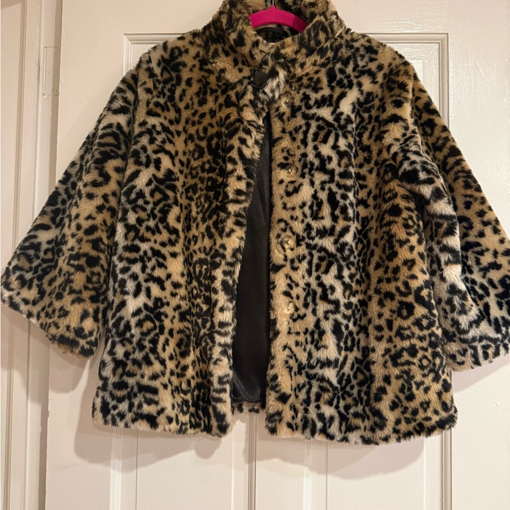 Tulle Leopard Faux Fur Coat - Tan Black Cream